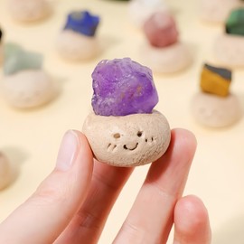 Crystal Decor Desk Ornaments Tiny Natural Creative Craft Mini Cute Decoration Gift for Home Office 1.57" x 1.2" (Amethyst)