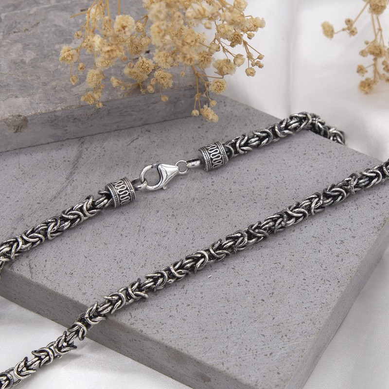 Tuscany Silver Men's Sterling Silver Rhodium Plated Oxidised Byzantine Chain
