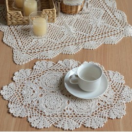 SouthMage Set of 2 Hand Crochet Lace Dresser Scarves Coffee Table Runners Farmhouse Doily Placemats