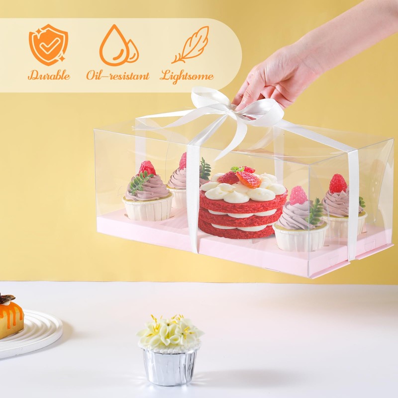JCD 3Pcs Pink 1+4 Bento Box with Clear Window Bento