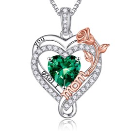 Iefil Mothers Day Gifts for Mom - 925 Sterling Silver Necklace, Birthstone Jewelry, Birthday Gifts for New/Step/Bonus Mom/Mother in Law | May Emerald Necklace
