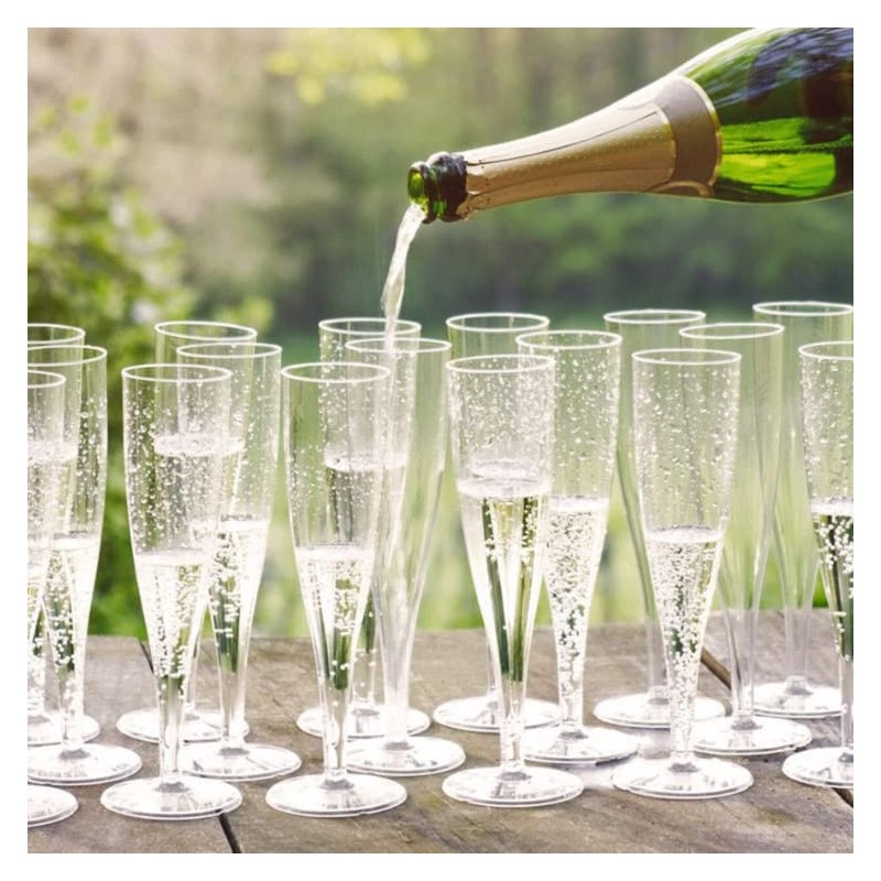 AIOS Use-Reuse-Recycle Plastic Prosecco/Champagne Flutes. Capacity160ml (Pack of 30)