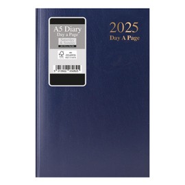 1ABOVE Premium Quality| 2025 Diary | A5 Day to Page Diary |Hardback Casebound Cover & Ribbon Marker DAP Year Planner for Business, Office, Home, Appointments - Sat and Sun Full Page a Day (BLUE)