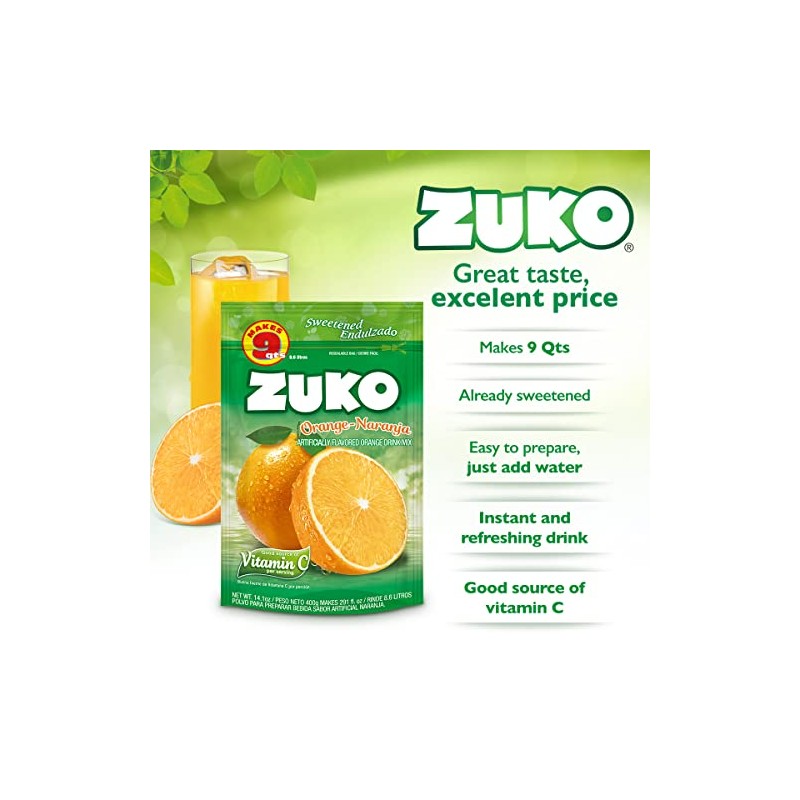 Zuko Orange Instant Powder Drink Family Pack, 14.1 oz, Pack