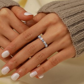 KIFUTENG Evil Eye Ring, 925 Sterling Silver Zirconia Heart Blue Evil Eye Ring Band for Women Lucky Statement Jewelry Gifts Size 5-10 (Silver, 10)