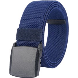 Men's Elastic Stretch Belts, Sports Belt for Men Women with Plastic Buckle Breathable for Work Travel Golf Outdoor, Adjustable Waist Belts for Pants Size Below 46 inches [49"L x 1.5"W] (Navy Blue)