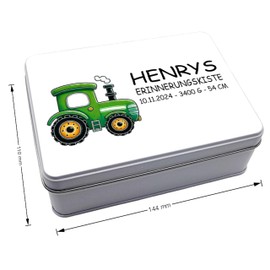 Memory Box for Newborns, Tooth Box and Curl Box with Great Motifs, Gift Set (Gift Box Tractor)