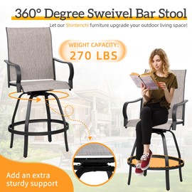Shintenchi 2 Piece Patio Swivel Bar Stools, Outdoor Height Bar Patio Stools& Bar Chairs Set of 2 with High Back, All-Weather Textile Outdoor High Top Bistro Chairs for Yard,Balcony,Deck，Taupe