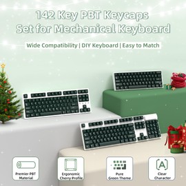 PBT Keycaps Cherry Profile Double-Shot Full Keycap Set for ANSI Mechanical Keyboards. Supports Cherry/Gateron/Kailh/Akko MX Switches. Keycaps Only, with Keypuller, Green (144 Keys)