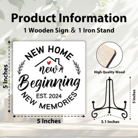 Housewarming Gifts, New Home New Beginning Memories Welcome Decorations, Special Home Gift Ideas for Family Couple, Decor for Living Room Bedroom Kitchen Bathroom 5 x 5 Inches-061