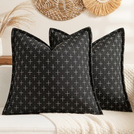 MIULEE Pack of 2 Decorative Burlap Linen Throw Pillow Covers Modern Farmhouse Pillowcase with Broad Edge Rustic Woven Textured Cushion Cover for Spring Sofa Couch Bed 18x18 Inch Black