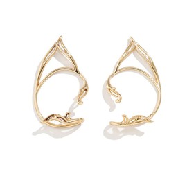 Asphire Gothic Elves Ear Cuffs 2pcs Non-Pierced Cat Ear Wrap Hollow Cartilage Climber Earrings Punk Hip Hop Clip on Statement Earrings Gift for Women (Gold)