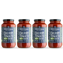 Sonoma Gourmet Cherry Tomato With Basil Pasta Sauce | USDA Organic, Non-GMO, Gluten-Free and No Sugar Added | Made With Fresh Ingredients | 25 Ounce Jars (Pack of 4)