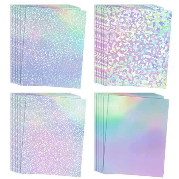 Koala Holographic Laminate Sheets A4 Clear Holographic Sticker Paper 25 Sheets Self Adhesive Transparent Waterproof Holographic Overlay for Sticker Paper - Gem, Dot, Rainbow, Star Patterns