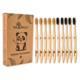 NATURALLY Bamboo Toothbrushes 10 Pack - BPA Free Soft Bristles Toothbrushes, Eco-Friendly, Compostable Natural Wooden Toothbrush