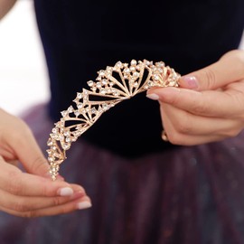 JWICOS Crystal Tiaras and Crowns for Women Wedding Tiara Headpiece for Bride Bridal Headband Hair Accessories Princess Tiara for Birthday Pageant Prom Party (Gold)