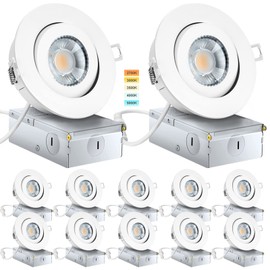 KnLnny Ware 4 Inch Led Recessed Lights, Recessed Lighting 9W 750LM Dimmable LED Recessed Ceiling Light with Junction Box,Adjustable Eyeball Gimbal,ETL Listed, Airtight, 5CCT Selectable, 12Pack