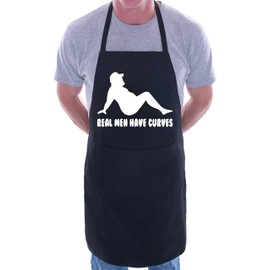 Print4U Real Men Have Curves Funny Birthday Novelty Baking BBQ Cooking Apron Black