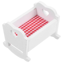 VOANZO Miniature Doll Bed White Wooden Cradle for Dollhouse Tiny Decor Cute Fashionable Miniature Furniture Ideal for Display Birthday Decoration and Collectibles