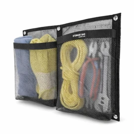 Marine Mesh Double Pocket Boat Gear Storage Bag, Polyester Boat Rope Storage Bag, Screw Snap Mount (Black, Large)