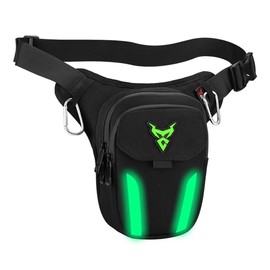 LED Red Light Motorcycle Leg Bag Thigh Belt Hip Bum Waterproof Ride Cycling Biker Waist Bag Fanny Pack Moto Travel Hiking Pocket, Green