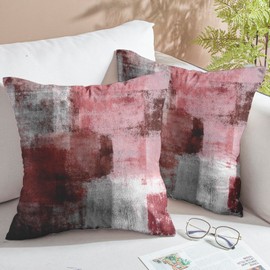 chiinvent Red Velvet Abstract Pillow Covers Set of 2 Modern Accent Pink Gray Throw Pillow Cover Soft Elegant Decorative Couch Cushion Cover for Bed Living Room Outdoor Sofa Pillow Cases 20x20 Inch