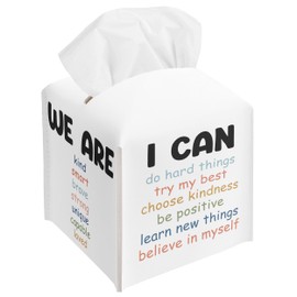 Inspirational Office Tissue Box Cover, It's OK Desk Decor, Office Gifts for Coworkers Women Men, Square Decorative Tissue Box Holder, PU Leather Toilet Paper Cover for Tabletop Home-A24