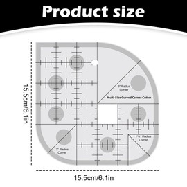 Curved Corner Cutter Ruler for Sewing & Quilting, 6.1x6.1 Inch Transparent Template,DIY Multifunctional Quilting Ruler, Patchwork & Craft Supplies (1PC)