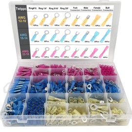 Twippo 550Pcs Waterproof Heat Shrink Wire Connectors Kit, Automotive Electrical Connector Terminals Kit, Butt Fork Ring and Spade Crimp Connectors Assortment (22-10AWG)