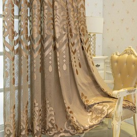 Amidoudou 1 Pair European Semi-Sheer Curtains for Living Room Bedroom Embroidered Hollow Luxury Curtains (Coffee,52x96 Inch)