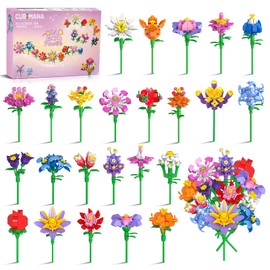 24 Pack Flower Bouquet Party Favors for Kids Building Set - 789 PCS Flower Botanical 3.6MM Mini Building Block Toy for Classroom Prize Easter Basket Stocking Stuffer Birthday Gift for Girl Boy Ages 6+
