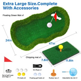 Mosoyolo Floating Golf Green for Pool Large Size 47" x 24" Floating Putting Green for Pool, Lake with Ball Retriever & Anti-Drift Ropes for Golfers to Competitive Play and Skill Practice in Outdoor
