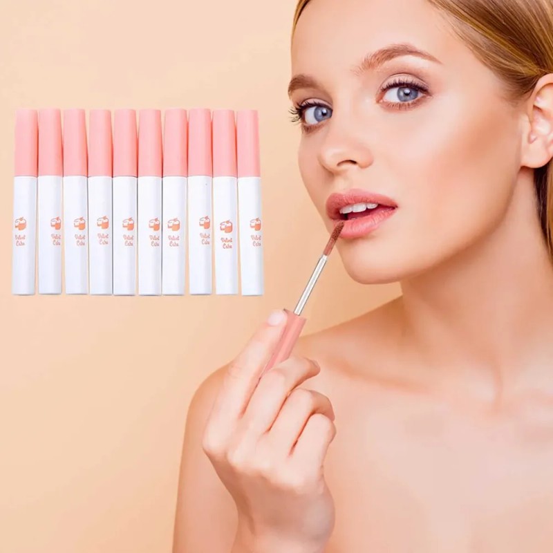 Brillo De Labios Mate Antiadherente Para Regalar, 10 Juegos Rosa
