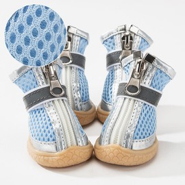Dog Boots Stylish Thickened Drop Resistance Breathable Mesh Dog Paw Protectors for Small Dogs Cool Sea Breeze No. 2 (recommended Weight 2‑5 Catties)