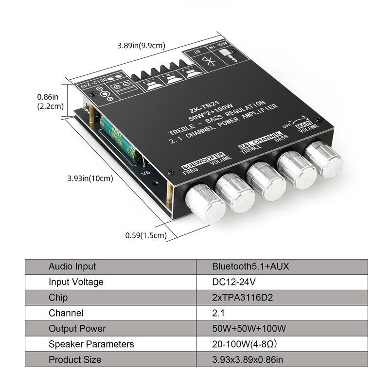 ZK-TB21 Placa de amplificador de potencia Bluetooth5.1 TPA3116 chip con