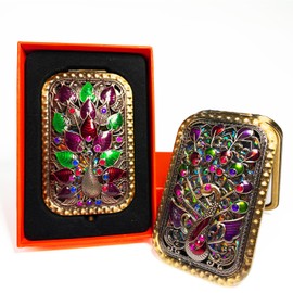 Astratool 2PCS Compact Mirror Vintage Mirror Pocket Mirror Purse Mirror, Regular and 2X Magnification Vintage Gold Mirror Hand Mirror (Size C)