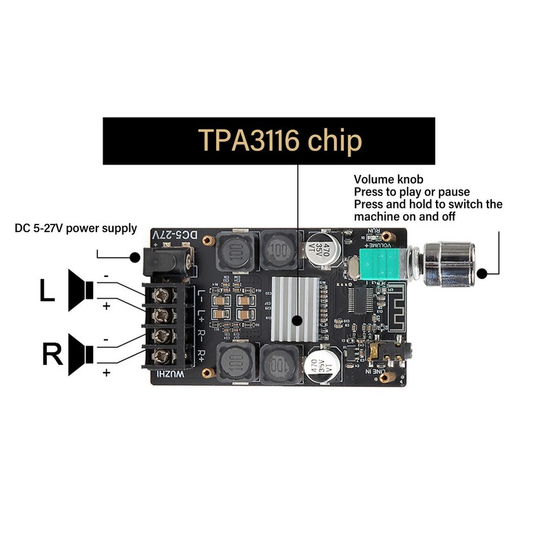 Bluetooth 5.0 Amplifier Board Professional 50W 50W TPA3116D2 Chip Power