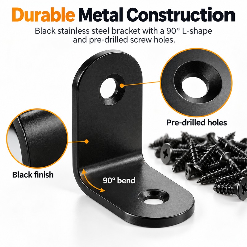 L-Shaped Corner Brackets for Wood Furniture – Black Stainless Steel