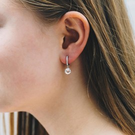 Philip Jones Silver Plated Solitaire Drop Hoop Earrings Created with Zircondia® Crystals