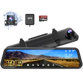 PRUVEEO H6 Mirror Dash Cam,12 inches Rear View Mirror Camera with Front 4K and Rear 2.5K, Loop Recording,GPS,Night Vision,Parking Moniter,Free 128GB