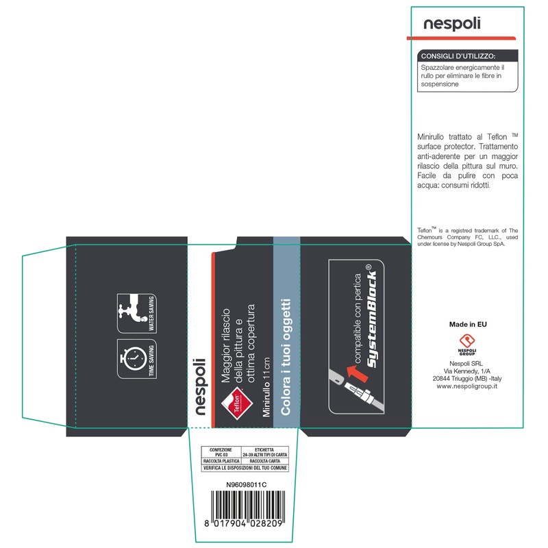 Nespoli - Mini Rullo per Pittura 11cm Trattato al Teflon