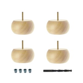 3 in. H x 6 in. Dia Unfinished Solid Hardwood Bun Foot Leg for Furniture | 4 Pack