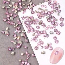 Pink Tiny Zirconia Nail Gems Glitter Stones Nail Accessories Various Shapes 2 mm Rhinestones Nails Charms Shiny Glitter Stones Rhinestones For Bedazzling Mini Nail Stones Nail Decoration Nail Art