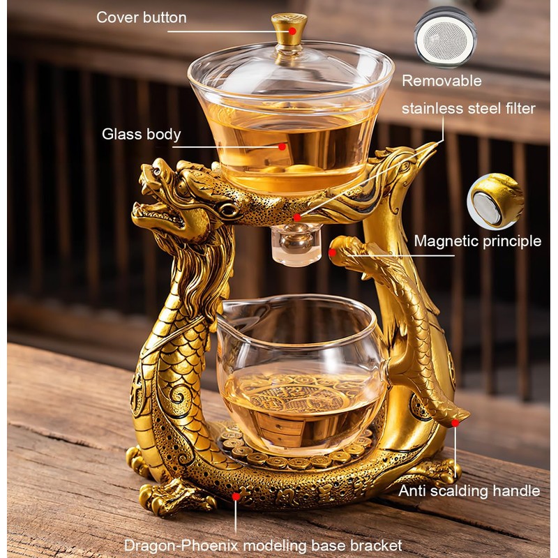 Glass Magnetic Tea Pot,Lazy Kungfu Drip Teapot with Infuser,Magnetic Water