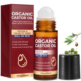 Paistely Organic Castor Oil Roll on, Castor Oil Roller Ball for Face, Eyes, Hair and Belly Button, Body Skin, Cold Pressed Unrefined, in Glass Bottle, Travel Size (1Fl Oz)