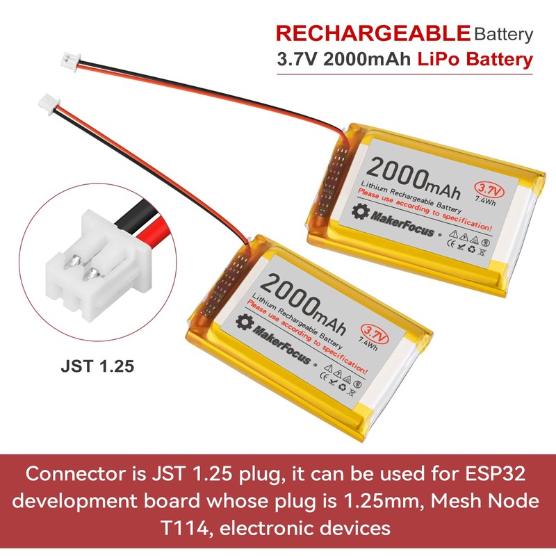 MakerFocus 1pcs 3.7V 2000mAh 7.4Wh Lithium Polymer Rechargeable Battery 1S