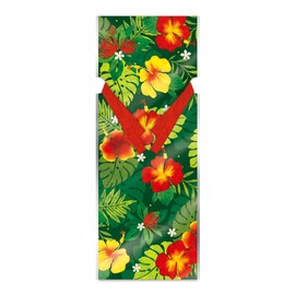 Hawaiian Foil Drawstring Large Holiday Party Favor Wine Bags, 3 Pack (Floral Monstera)