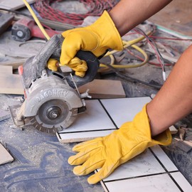 OLSON DEEPAK Heavy Duty leather work Gloves,Safety Cowhide Leather Garden Working Gloves for Men/Women,Driving,Yard work (Yellow, Extra Large（pack of 2）)