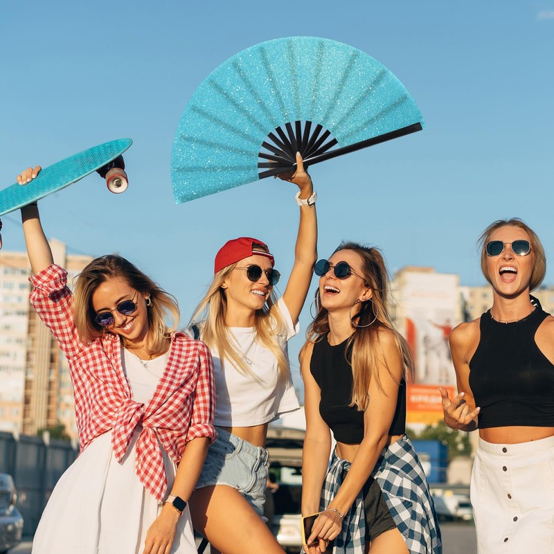 Ripeng 13" Glitter Large Rave Hand Fan Folding Clack Rave