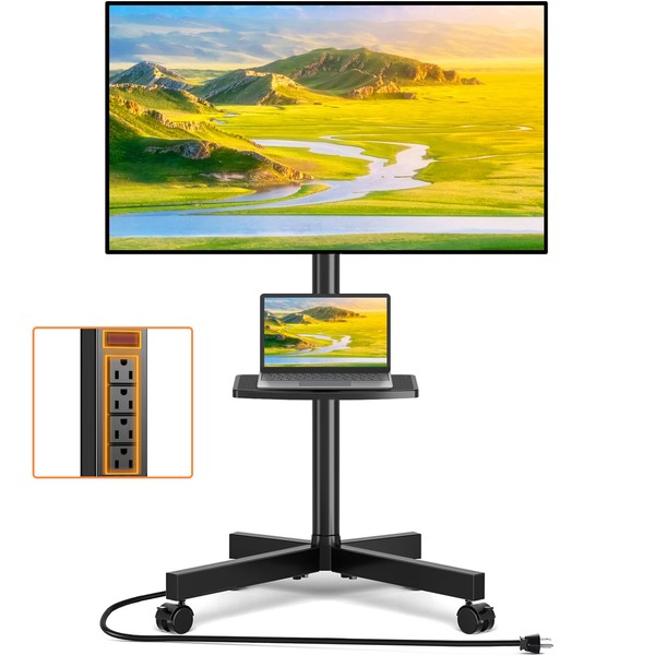 TVON Mobile TV Stand with Power Outlet, Tilt Rolling TV